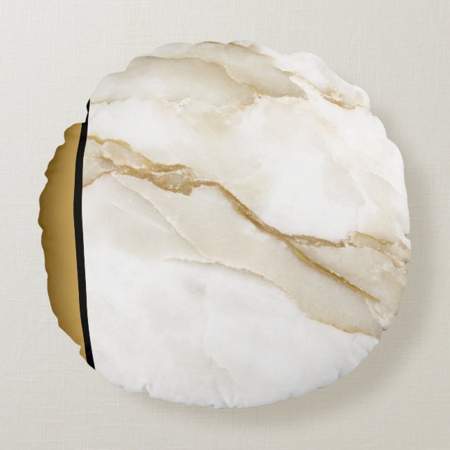 Elegant Modern Chic White Tan Gold Marble Pattern  Round Cushion (Front)