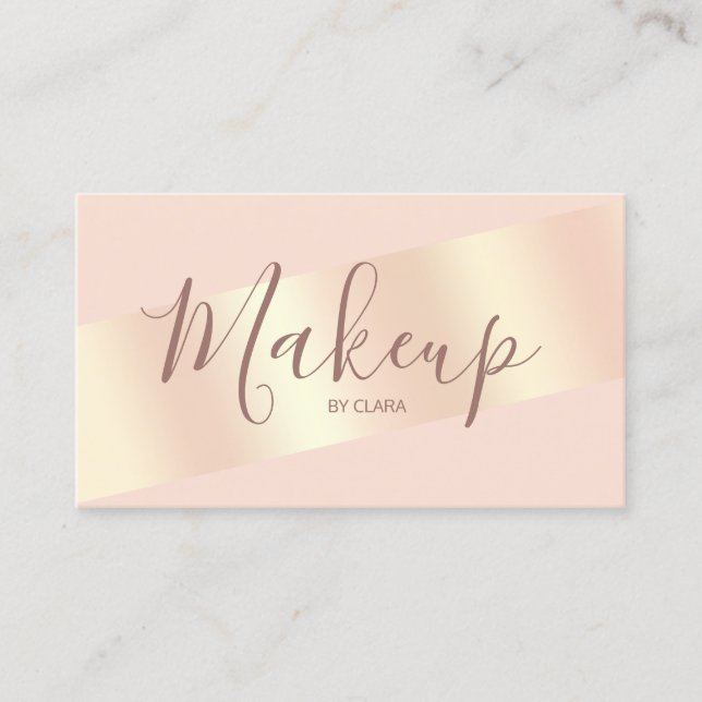 Elegant modern chick blush pink rose gold striped business card (Front)