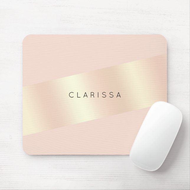 Elegant modern chick blush pink rose gold striped mouse mat (With Mouse)