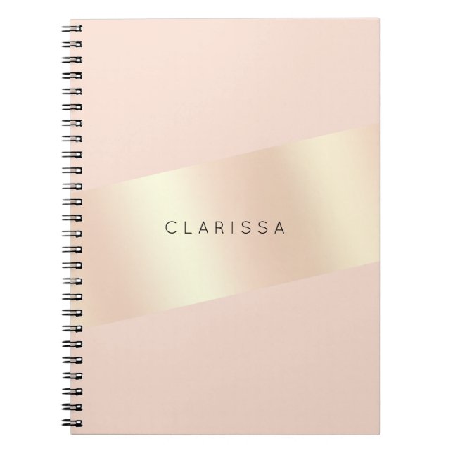 Elegant modern chick blush pink rose gold striped notebook (Front)