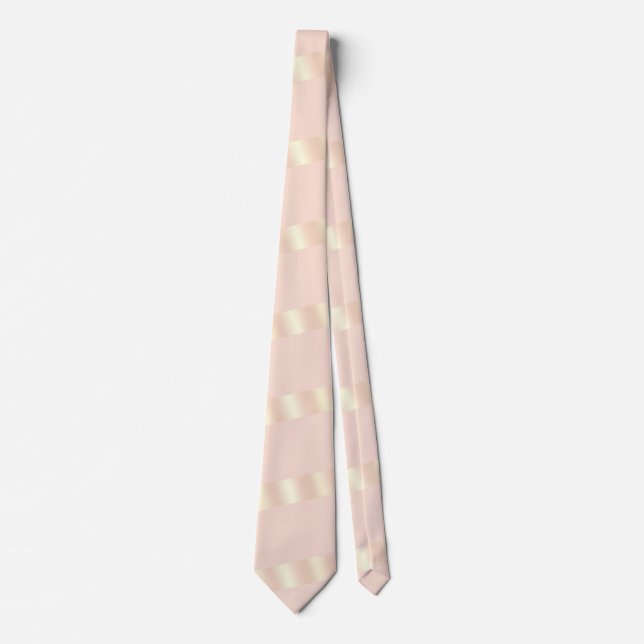 Elegant modern chick blush pink rose gold striped tie (Front)