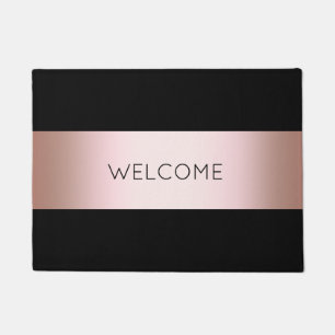 Elegant modern chick rose gold & black strip doormat