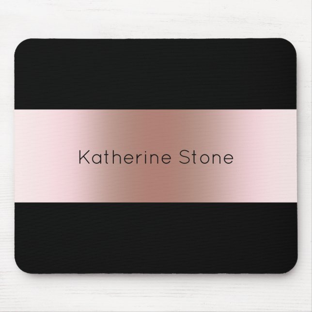 Elegant modern chick rose gold & black strip mouse mat (Front)