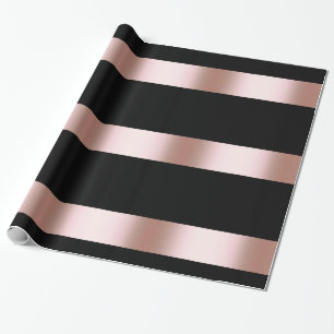 Elegant modern chick rose gold & black strip wrapping paper