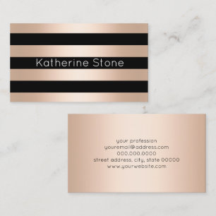 Elegant modern chick rose gold black striped business card