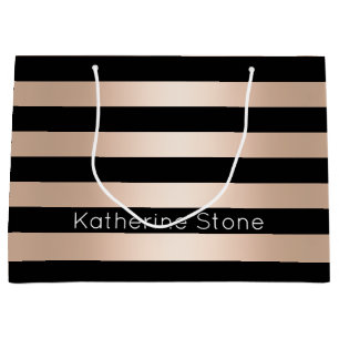 Elegant modern chick rose gold black striped large gift bag