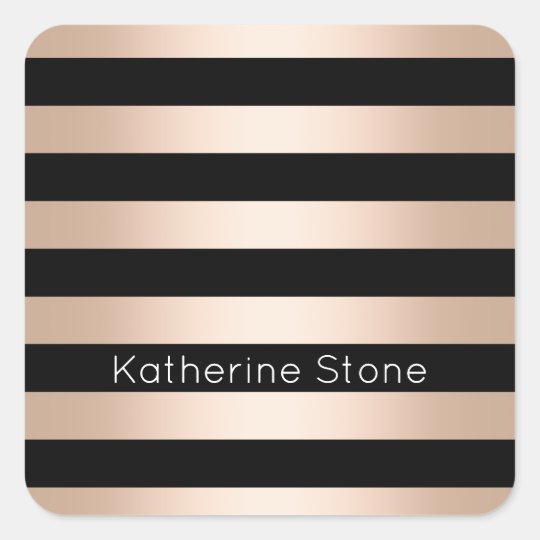 Elegant modern chick rose gold black striped square sticker