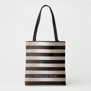 Elegant modern chick rose gold black striped tote bag