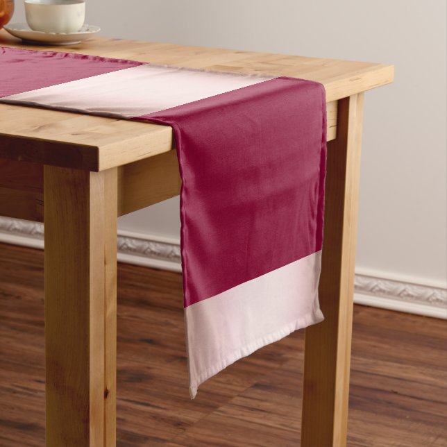 Elegant modern chick rose gold & burgundy strip short table runner (In Situ)