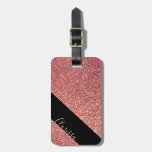 Elegant modern chick rose gold glitter black luggage tag