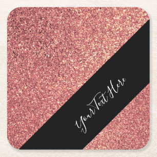 Elegant modern chick rose gold glitter black square paper coaster