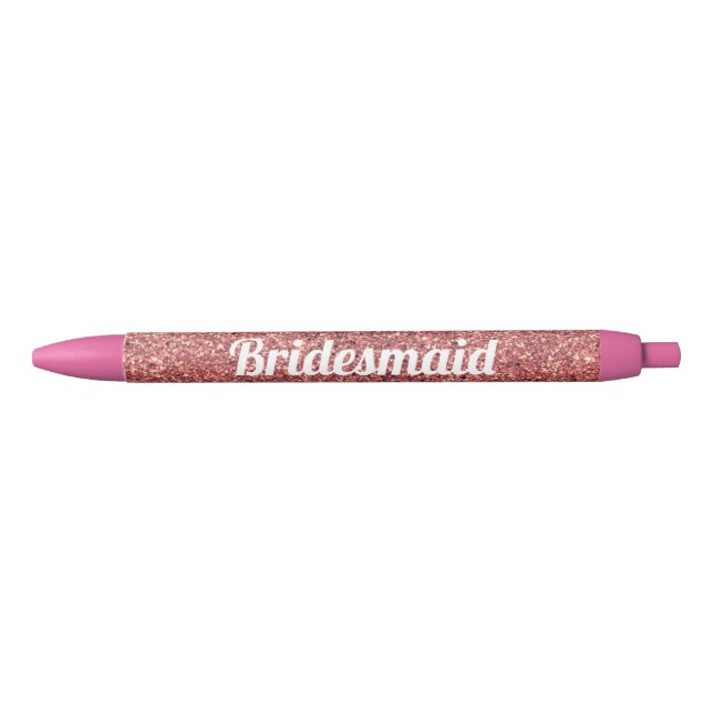 elegant modern chick rose gold glitter bridesmaid blue ink pen (Front)