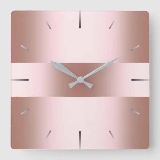 Elegant modern chick rose gold pattern square wall clock (Front)