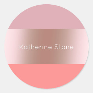 Elegant modern chick rose gold pink coral striped classic round sticker