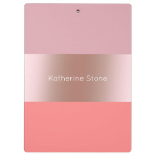 Elegant modern chick rose gold pink coral striped clipboard