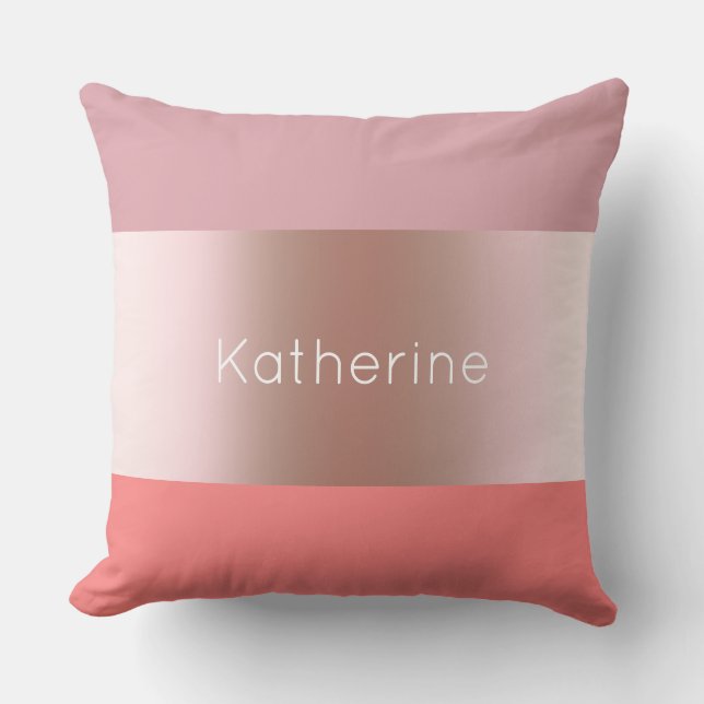Elegant modern chick rose gold pink coral striped cushion (Front)