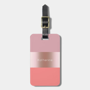 Elegant modern chick rose gold pink coral striped luggage tag