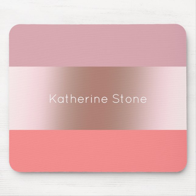 Elegant modern chick rose gold pink coral striped mouse mat (Front)