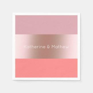 Elegant modern chick rose gold pink coral striped napkin