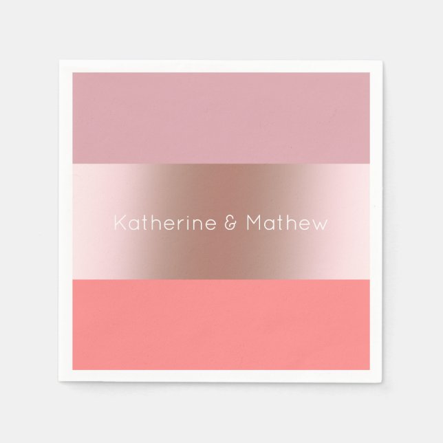 Elegant modern chick rose gold pink coral striped napkin (Front)