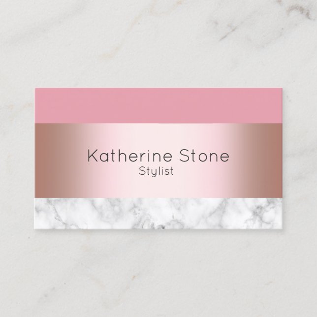 Elegant modern chick rose gold pink marble business card (Front)