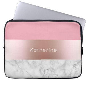 Elegant modern chick rose gold pink marble laptop sleeve