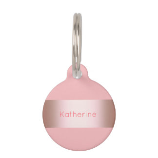 Elegant modern chick rose gold & pink strip pet tag