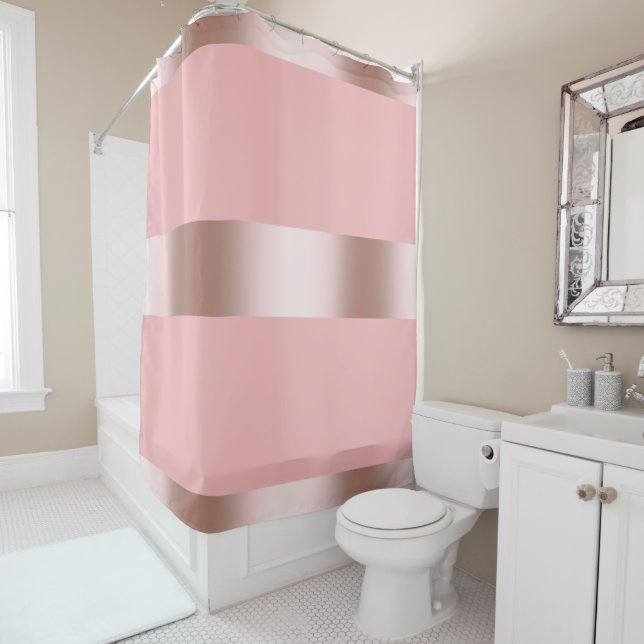 Elegant modern chick rose gold & pink strip shower curtain (In Situ)