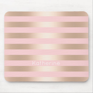 Elegant modern chick rose gold pink striped mouse mat