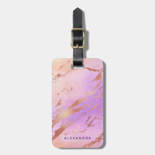 Elegant modern chick rose gold watercolor colorful luggage tag