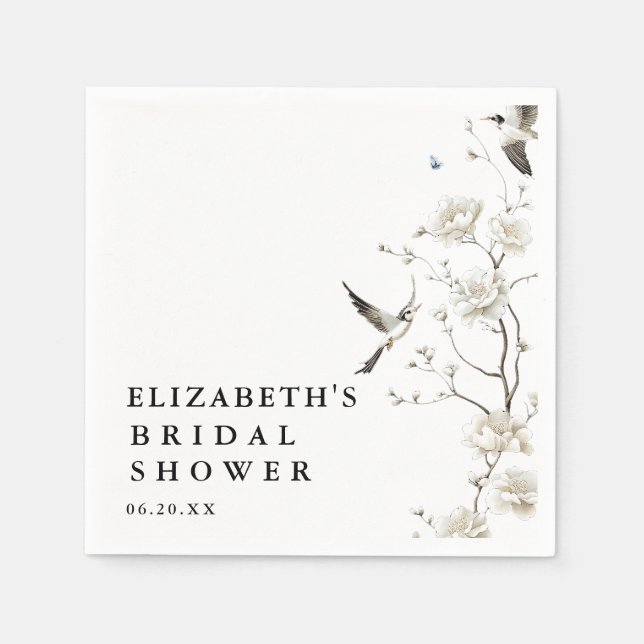 Elegant Modern Chinoiserie Floral Bridal Shower Napkin (Front)