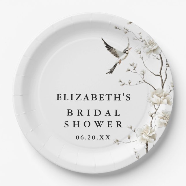 Elegant Modern Chinoiserie Floral Bridal Shower Paper Plate (Front)