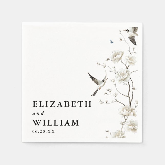 Elegant Modern Chinoiserie Floral Garden Wedding Napkin (Front)