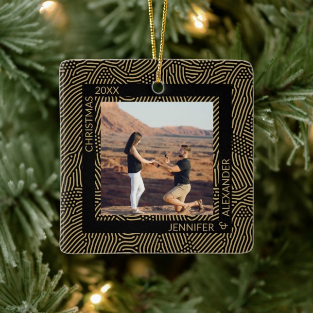 Elegant Modern Christmas Couples Photo Ceramic Ornament (Tree)