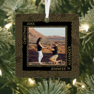 Elegant Modern Christmas Couples Photo Metal Tree Decoration