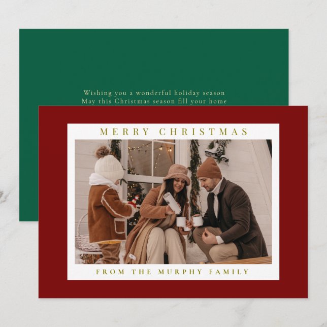 Elegant Modern Christmas Family 1 Photo  Holiday Card (Front/Back)