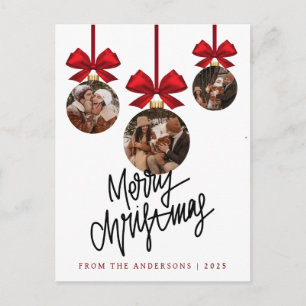 Elegant Modern Christmas Family 3 Ornament Photo Holiday Postcard