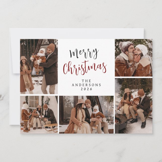 Elegant Modern Christmas Family 5 Photo Holiday Ca (Front)