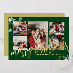 Elegant Modern Christmas Family Photo Collage Foil Holiday Card