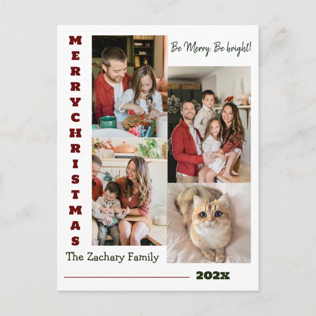 Elegant Modern Christmas Family Photo Collage Holiday Postcard (Front)