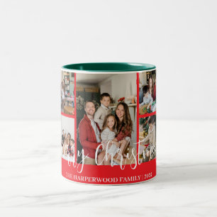 Elegant Modern Christmas Family Photo Collage Two-Tone Coffee Mug