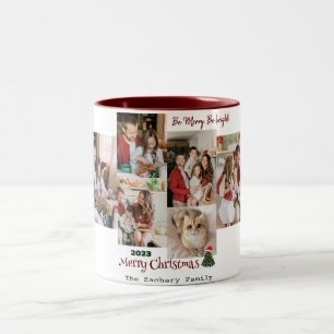 Elegant Modern Christmas Family Photo Collage Two-Tone Coffee Mug