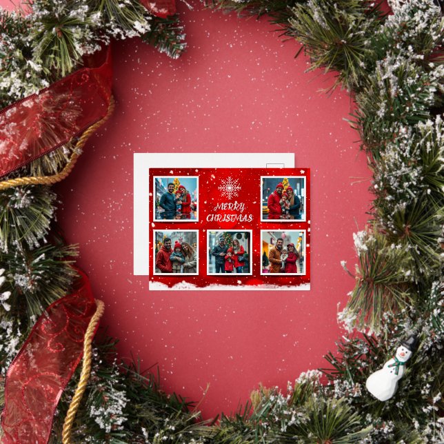 Elegant Modern Christmas Family Photo Design Foil Holiday Postcard (Insitu)