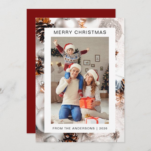 Elegant Modern Christmas | Modern Family 1 Photo Holiday Card (Front/Back)