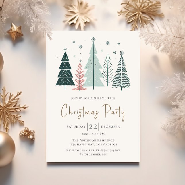 Elegant Modern Christmas Party with Festive Trees Invitation (Creator Uploaded)