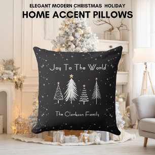 Elegant Modern Christmas Stars with Family Name Cushion