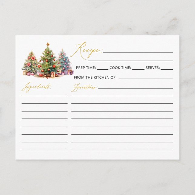Elegant Modern Christmas Tree Holiday Recipe Card (Front)