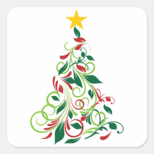 Elegant Modern Christmas tree Illustration Square Sticker
