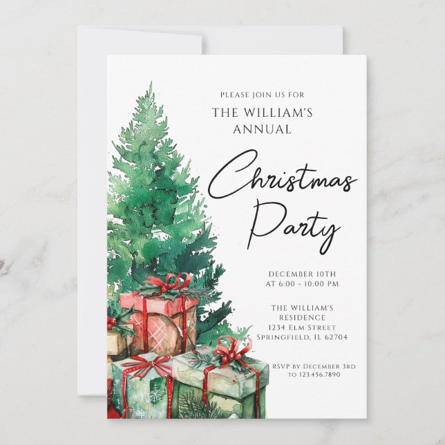 Elegant Modern Christmas Tree Party Family Invitation (Front)