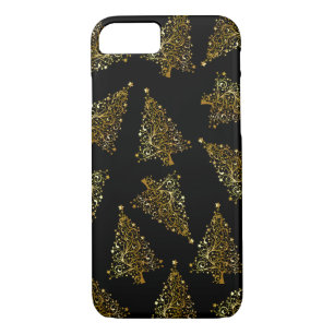 Elegant modern Christmas tree pattern black gold iPhone 8/7 Case
